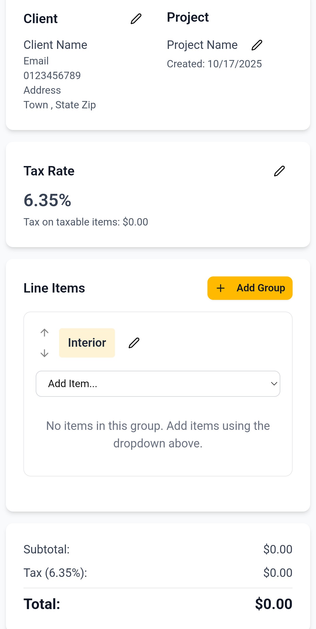 Estimate Builder - Add client and project details